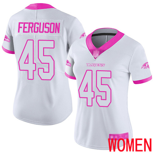 Baltimore Ravens Limited White Pink Women Jaylon Ferguson Jersey NFL Football #45 Rush Fashion